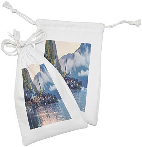 Conjunto de bolsas de tecido austríaco de Ambesonne, 2, nebuloso nascer do sol do outono em Hallstatt Lake by Mountains