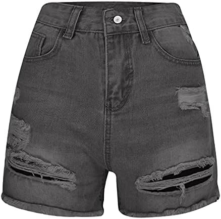 Shorts jeans femininos, shorts de jeans angustiados femininos de verão causal com cintura alta rasgada shorts jeans com bolsos