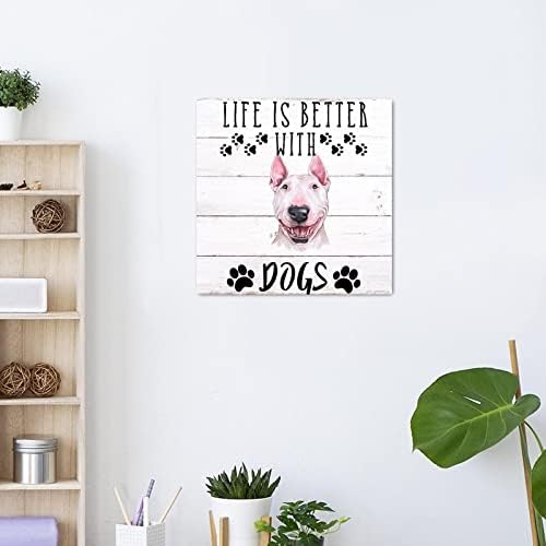 Evans1nism Wood Sign Life é melhor com cães Placa de madeira Corgi Dogi Decorativo de parede de parede de parede do proprietário do