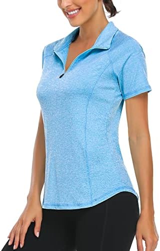 Luranee feminina manga curta Camisas de pólo de golfe umidade Wicking Athletic Tops Tops Quarter zip Pullover