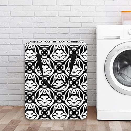 Hampers de lavanderia, cesta de lavanderia dobrável à prova d'água com alças para berçário da faculdade de berçário Dorms Quarto de crianças Preto Branco Husky Husky Dog Pattern