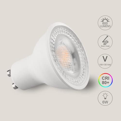 FTL GU10 LED lâmpadas lâmpadas diminuídas de 3000k branco 6w 600lm, substituição de halogênio de 60w, lâmpadas de faixa spot de 40 graus, lâmpada de teto embutido, 6-pacote