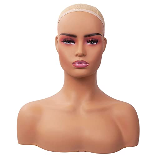 Modelo realista de cabeça feminina com exibição de ombro manikin busto para perucas, maquiagem e acessórios de beleza exibindo p-dc487