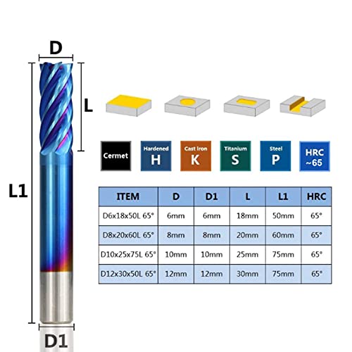 Hefute 6 flautas nano revestidas com carboneto quadrado nariz de extremidade para aços de liga/aços endurecidos HRC 55 Cutter CNC