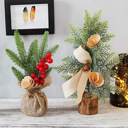 TWDYC Mini Pines Artificial Trees Trees de Natal com base de madeira com ornamentos perfeitos para tampos de mesa e mesa