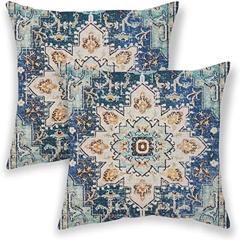 Capas de travesseiros betginos boho 18x18, design de étnico azul e cercea travesseiros decorativos ao ar livre para sofá, tampa de