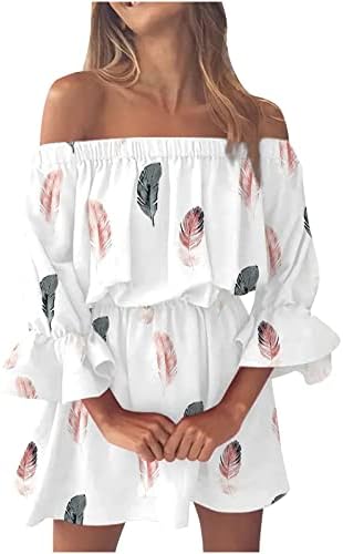 Vestidos de verão para mulheres 2023 praia sexy vestido de verão do ombro casual de manga de campainha solteira mini vestido de impressão