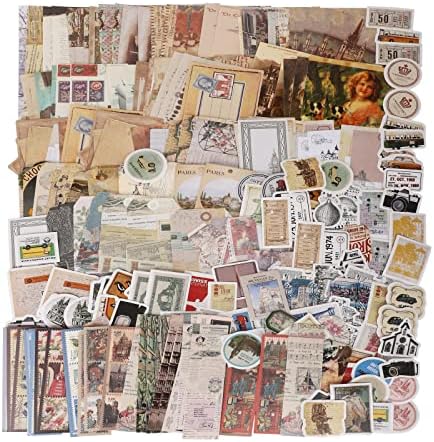 ZhosiNeRen 275 peças suprimentos de scrapbook vintage para materiais de diário de bala, adesivos de scrapbooks de papel efêmera