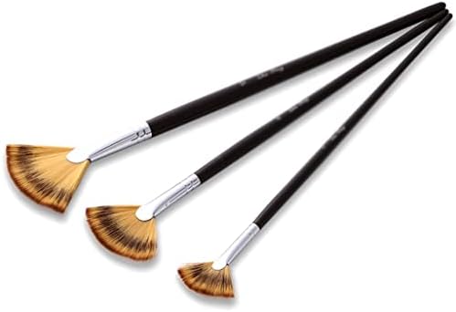 Sawqf 3 Black Long Rod em forma de ventilador pincel de guache de 3 pincéis de arte aquarela de nylon de nylon