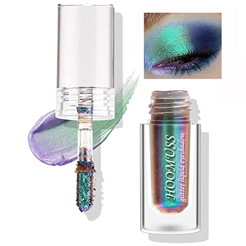 Eombesia de Hoomuss Chameleon Eyeshadow Litter Glitter, obras de olho holográficas para olhos líquidos verdes, maquiagem ocular holográfica, LSTing longo e secagem rápida, elfo