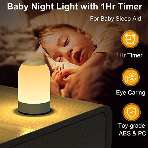 G Keni Nursery Night Light com timer, luzes noturnas infantis para quarto, lâmpada de cabeceira de cabeceira do sensor de toque, 7 cores Mudança e escurecimento, lâmpada recarregável