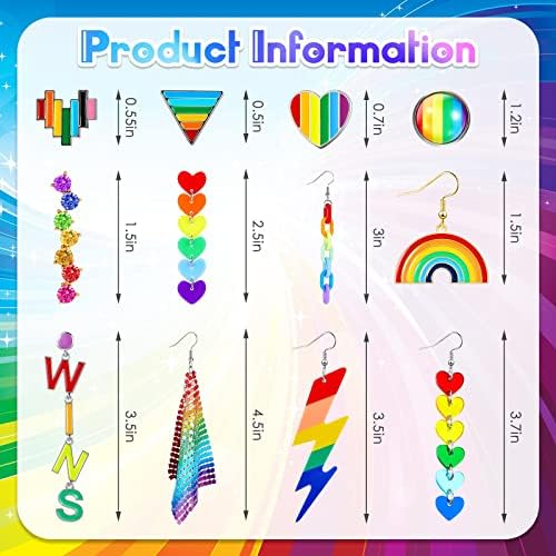 12 pares Brincos de arco -íris Brincos do orgulho gay clipe de queda de malha LGBTQ em brincos Brincos de arco -íris de