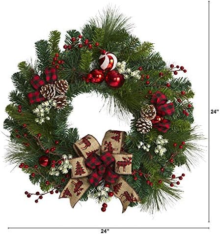 24in. Grinalsa artificial de pinheiros de Natal com pinheiros e ornamentos
