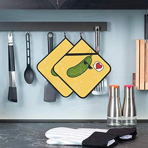 Green Health Healthy Food Pepino Toalha de cozinha Conjuntos com detentores de panela Potholder resistente ao calor 2 PCs Potholders para cozinhas 8 × 8 polegadas para cozinhar e assar