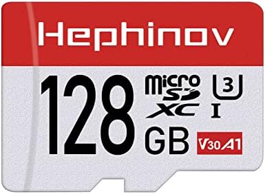 Cartão de MicroSDXC de HEPHINOV 128 GB, UHS-I High Speed ​​até 100 MB/S cartão SD com adaptador, C10 U3 V30 A1, cartão de memória