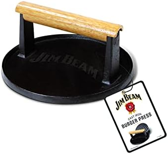 Jim Beam JB0158 Black Cast Iron Burger Press - 7 '' Pressão de hambúrguer pesado com alça de madeira maciça
