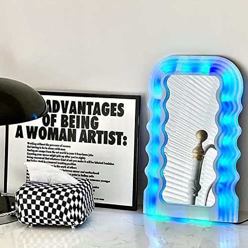 Z Padrão de onda estética do Plinrise Espelho de estrutura irregular, espelho decorativo de parede para mesa para sala