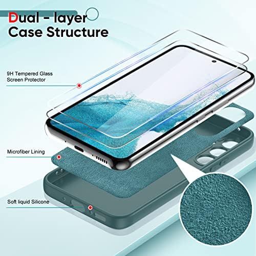 Caixa Leyi Samsung A54 5G, caixa do Galaxy A54 com protetor de tela de vidro temperado [2 pacote], líquido de capa de revestimento de microfibra macia para galáxia A54 5G, verde
