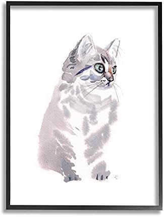 Stuell Industries Grey Shorthair Kitten Retrato Minimal Pet Cat, projetado por Verbrugge Watercolor Black emoldurado arte da parede,