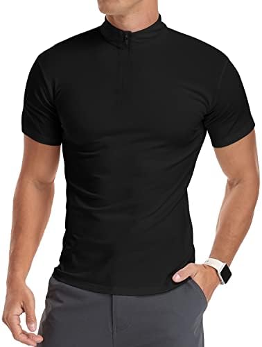 Camisas de pólo de manga longa/curta masculinas do YTD Quarto-Zip Casual Casual Fit Mock pesco