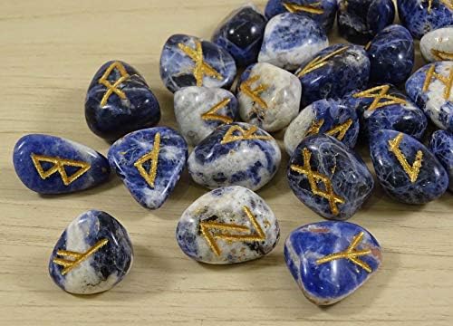 Harmonize Sodalite Stone caiu com símbolo de alfabeto runa Reiki curando presente espiritual Crystal