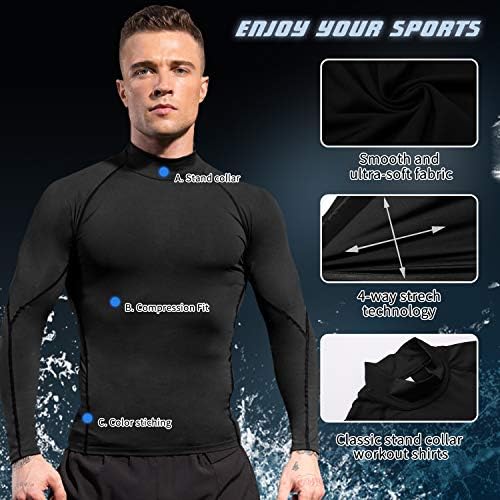 3 Pacote camisas de compressão masculinas para treinos atléticos de manga longa Tops de ginástica sub -camisetas
