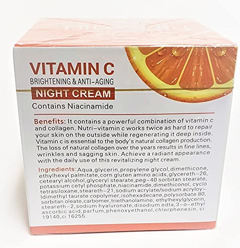 Dr. Rashel Vitamina C Creme noturno de face com niacinamida e colágeno | Hidratante | Antienvelhecimento | Tamanho da pele de elevação e firmeza 1,76 oz