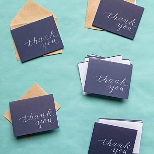 Cartões de agradecimento de saudações americanas, azul marinho com envelopes marrons em estilo Kraft