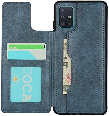 CAVER PARA SAMSUNG A51 Caixa da carteira com suporte de cartão, caça de caça -níqueis de couro PU, [Recurso do Kickstand] [pulseira] Tampa à prova de choque para Samsung Galaxy A51 - Blue