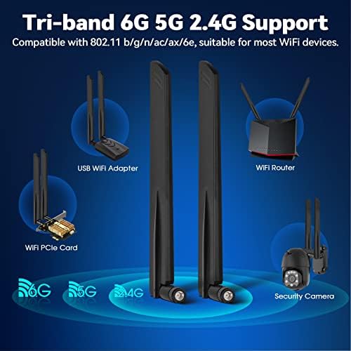 Antena Wi-Fi 6e de Tri-Band de Tri Banda 6GHz 5GHz 2,4GHz RP-SMA Antena Wi-Fi para PC PC PCIE Wi-Fi WiFi WiFi Router