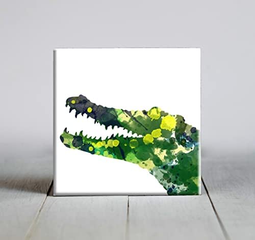 Green Abstract Crocodile Watercolor Art Tile decorativo
