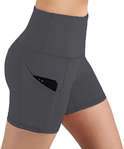 Lady Solid Stretch Pocket Yoga shorts de alta cintura de cintura Fitness Hip Running Yoga Yoga Yoga Shorts pacote