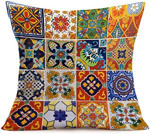 Capa de travesseiro de sharej tampa mexicana flor azul cerâmica mexica