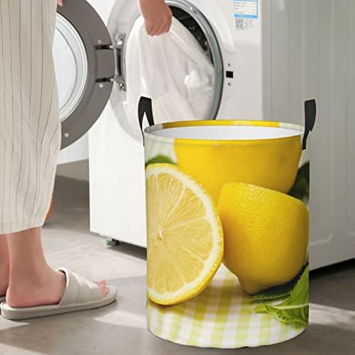 Cesto de lavanderia amarela cesto redondo cesto de roupa com alça para o quarto lavatório