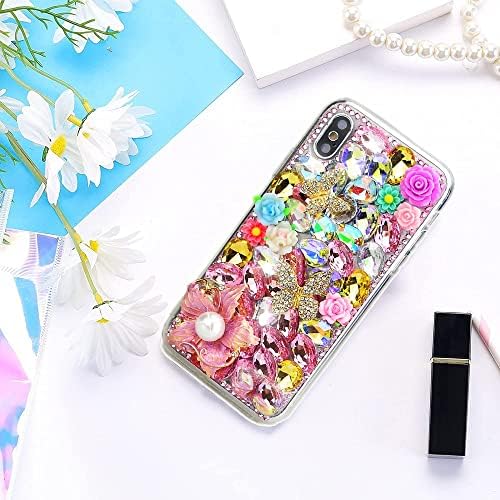 AS -ZEKE elegante capa de telefone compatível com o Samsung Galaxy S22 6,1 polegada 2022, Bling Handmdae Series Pretty Flowers Butterfly