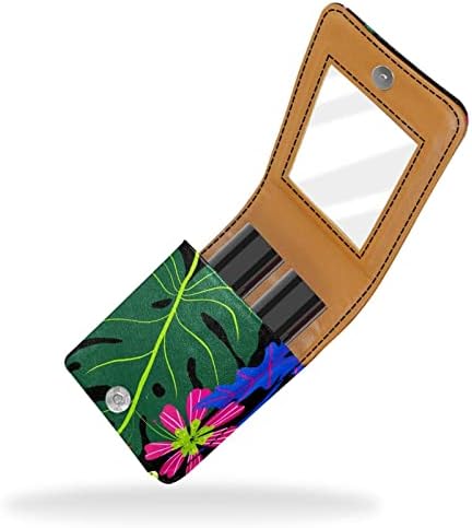 Oryuekan maquiagem batom titular mini bolsa de viagem bolsa cosmética, organizador com espelho para uma bolsa de festa de casamento de dama de honra externa, plantas tropicais modernas monstera folhas flor