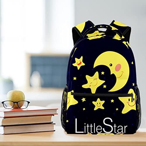 Escola Backpack Cartoon Stars e Moon Print Backpack para Girls-Boys Elementary School Bookbags Casual Daypacks 11.5x8x16