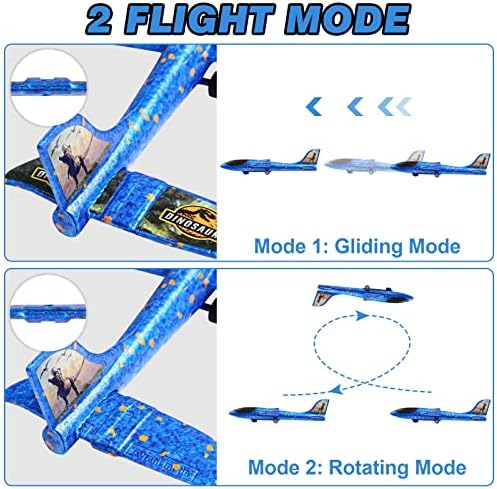 ELCTBRAS 3 PACK Airplane Launcher Toy, Aviões de planador de espuma para crianças com 2 modo de vôo, brinquedos planos de catapulta com 3 adesivos DIY, brinquedos esportivos ao ar livre para 4 5 6 7 8 9 10 anos de idade