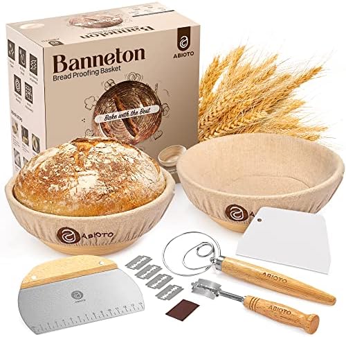Cestas de prova de pão de Banneton Conjunto de 2 com suprimentos de cozimento de pão de fermento - um kit completo