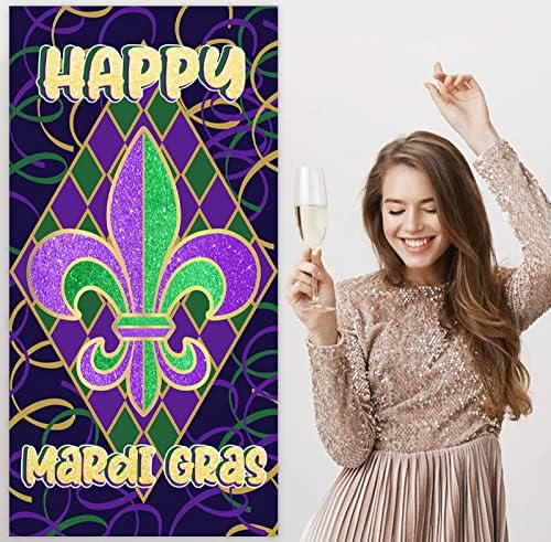 Happy Mardi Gras Maskerade Masks Purple Green Green Gold Banner Cenário Coroa Decorações de Decoração de Tema para Mardi Gras Party Carnaval New Orleans Party Birthday Party Festa de Fundo