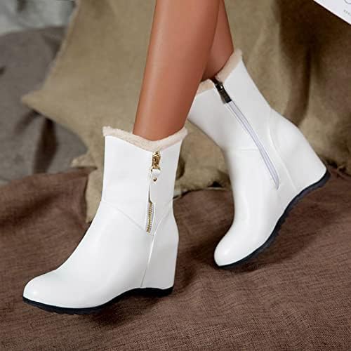 Botas longas para mulheres senhoras lã de couro sólida lã quente zíper lateral interior Boots Botas médias Botas de chuva