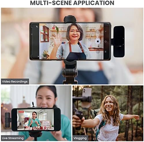 O NE envia o Mini Microfone Lavalier Wireless Professional para smartphones para iPhone e Android com receptor 2-em-1, USB Type-C, suporta gravações de vídeo, YouTube, Tiktok, podcasts
