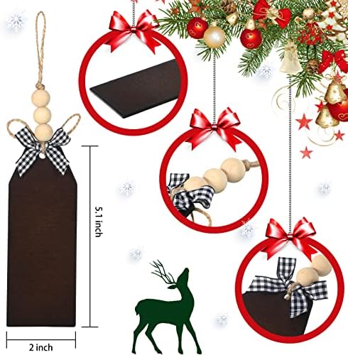 Jetec Christmas Wood Stocking Name tags Sinais de meia Diy Fazenda de batedura de Natal com Buffalo Check Bows para