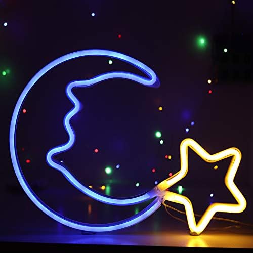 NEON Light Sign Blue Moon Star Neon Night Light for Kids 'Bedroom Art Luzes Decorativas para casa LED LED LED LOON NEON