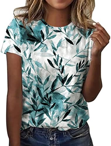 Adpan feminino diariamente folhas de verão impressão o Tampo de pescoço camisetas de manga curta camisas de treino
