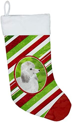Tesouros de Caroline CK4065CS Natal Flakes de neve de prata Poodle meias de Natal, lareira pendurando meias de Natal decoração de festa de festa de Natal decorações de férias em família,