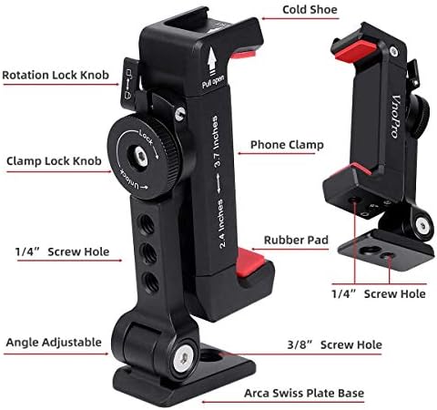 Montagem de tripé de celular de metal vnoPro com sapato frio, 360 ângulos de inclinação girados, para iPhone 12/13 Pro Max