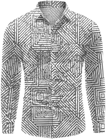Camisas casuais masculinas do ZDDO, botão de retalhos listrados de retalhos longos de manga comprida