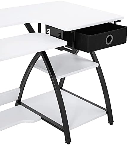 Mesa de corte de máquina de costura mesa de computador multifuncional com partição de gaveta em preto e branco