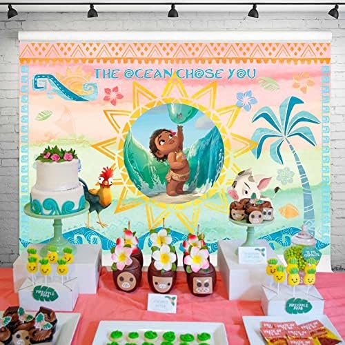 Baby Moana cenário para festa de aniversário em aquarela praia tropical nascer do sol em estilo pastel 1º 2º aniversário decorações